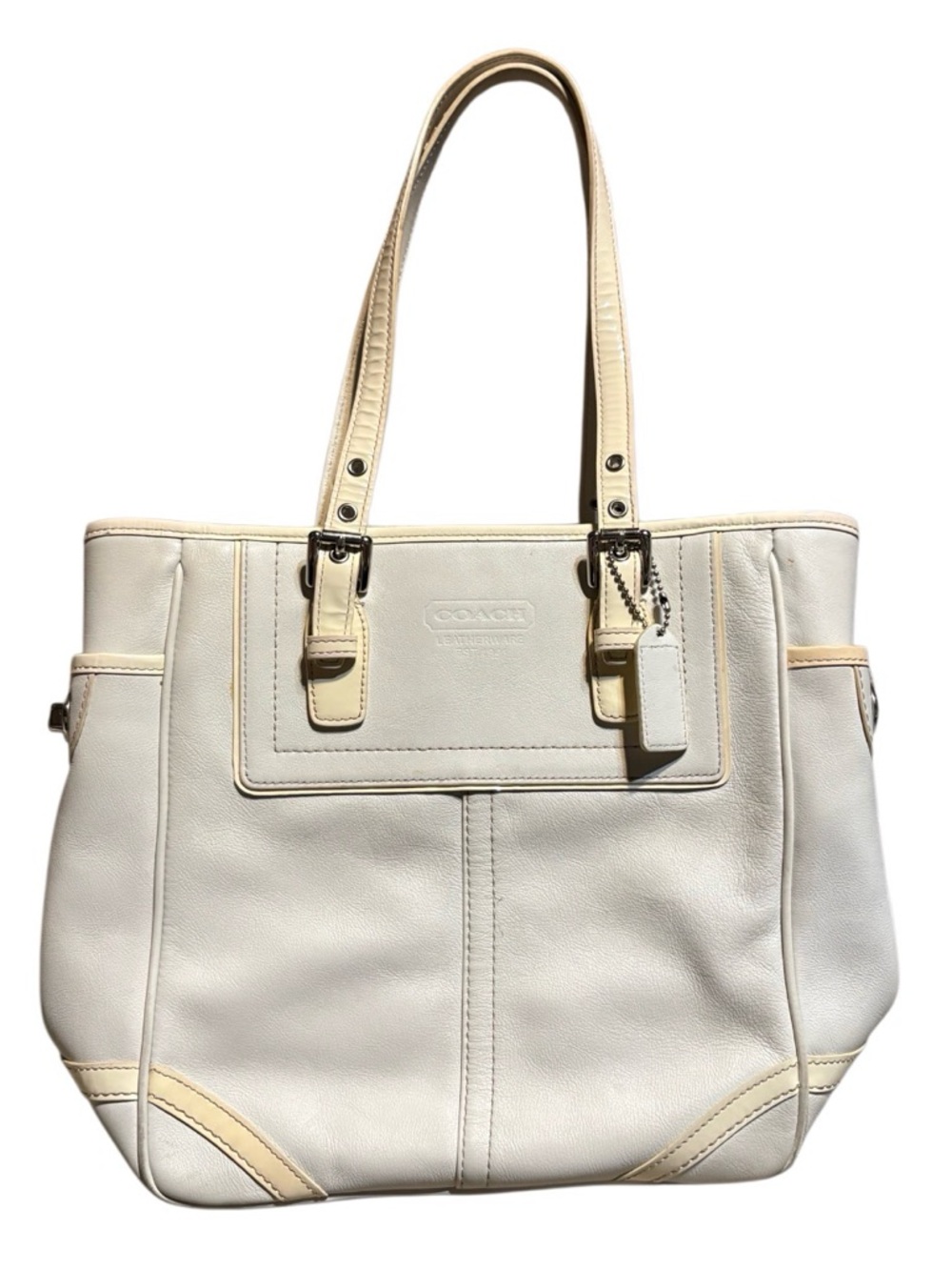 Coach Vintage White Leather Tote with Cream Trim